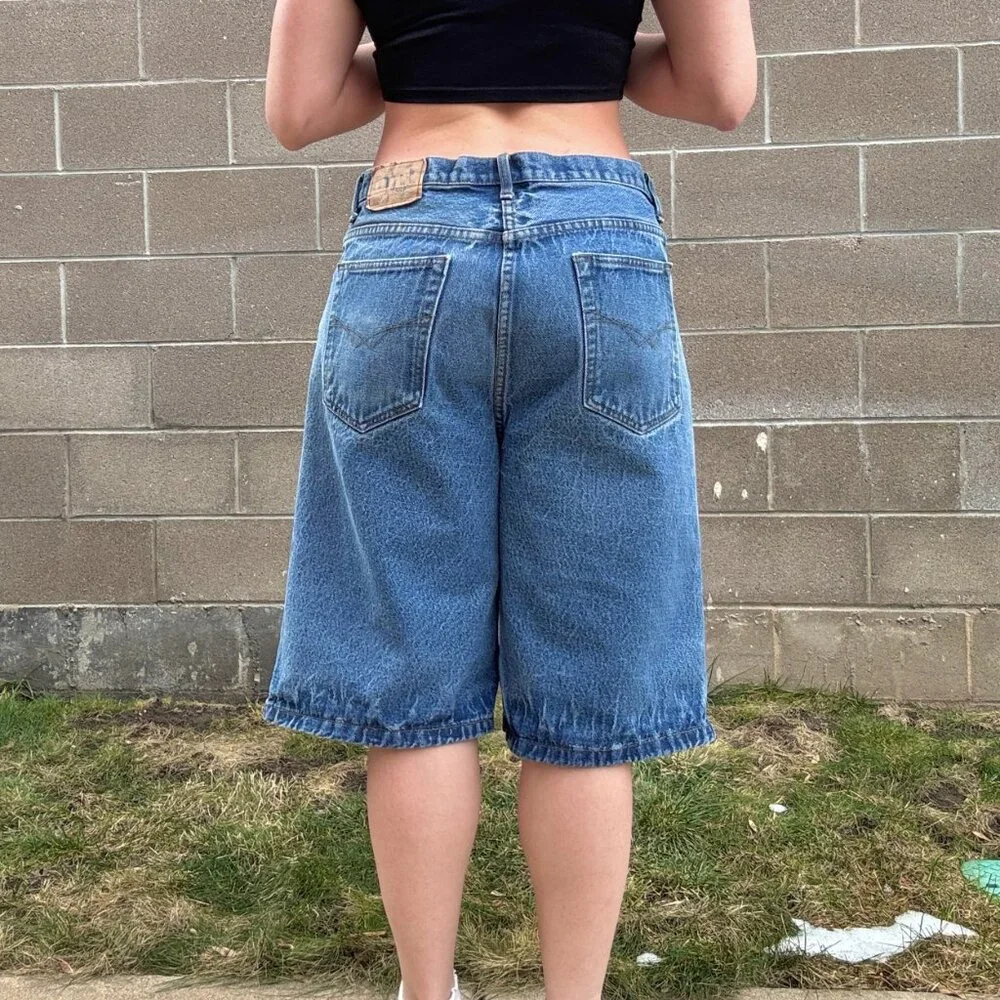 Oversized Denim Long Shorts Low Waist Vintage Size 38 WC Jean Shorts